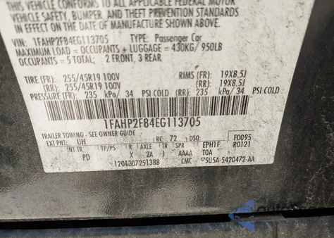 2014 Ford Taurus Limited z USA, uszkodzony, nr VIN 1FAHP2F84EG113705